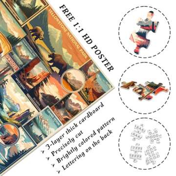 Vintage National Parks Puzzle for Adults 1000 Pieces, Travel Poster Landscape Puzzle Including Yellowstone Zion Acadia Yosemite, Nature Jigsaw Puzzles Scenery Mountain Scene