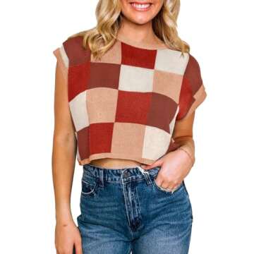 Saodimallsu Womens Cap Sleeve Crop Tops Summer Color Block Going Out Crew Neck Knit Trendy Casual Sw...