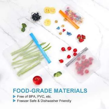 Lerine 6 Pack Reusable Gallon Freezer Bags Dishwasher Safe, BPA Free Reusable 1 Gallon Bags Silicone, Leakproof Reusable Storage Bags for Marinate Meats, Cereal, Vegetables, Home Organization(Grey)