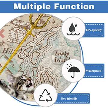 AAtter Funny Cat Shower Curtain Riding Whale Fun Sea Cute Ocean Wave Nautical Map Beach Theme Teal Bathroom Waterproof Fabric Polyester Accessories (W60''xH72'') 12 Hooks Included