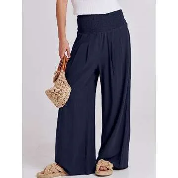 ANRABESS Women Palazzo Pants Summer Boho Wide Leg High Waist Casual Lounge Pant 2025 Beach Travel Va...