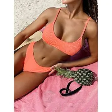 SOLY HUX Women's Solid Textured Bikini Sets for Summer
