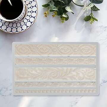 Neepanda DIY Baroque Scroll Relief Cake Border Silicone Molds, Baroque Style Curlicues Scroll Lace F...
