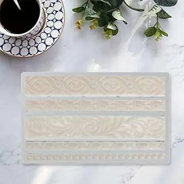 Neepanda DIY Baroque Scroll Relief Cake Border Silicone Molds, Baroque Style Curlicues Scroll Lace F...