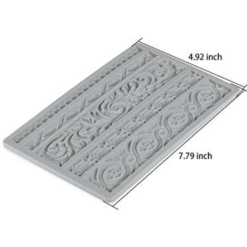 Neepanda DIY Baroque Scroll Relief Cake Border Silicone Molds, Baroque Style Curlicues Scroll Lace Fondant Silicone Mold, European Frame Cake Decorating Tools, Relief Flower Lace Mould Mat(Gray)