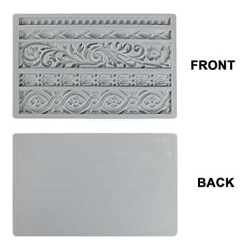 Neepanda DIY Baroque Scroll Relief Cake Border Silicone Molds, Baroque Style Curlicues Scroll Lace Fondant Silicone Mold, European Frame Cake Decorating Tools, Relief Flower Lace Mould Mat(Gray)
