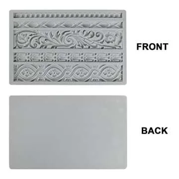 Neepanda DIY Baroque Scroll Relief Cake Border Silicone Molds, Baroque Style Curlicues Scroll Lace Fondant Silicone Mold, European Frame Cake Decorating Tools, Relief Flower Lace Mould Mat(Gray)