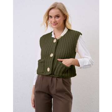 Women Crochet Knit Sweater Vest Button Up Cropped Casual Sleeveless Vest Fashion Vintage Cardigan wi...