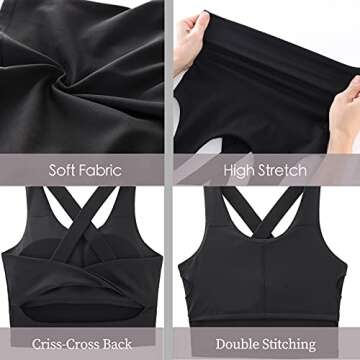 SJBYST Padded Longline Sports Bra Women Medium Support Criss-Cross Twist Tank Top Yoga Bra for Gym Runing Workout Activewear Black Medium