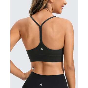 CRZ YOGA Butterluxe Womens Y-Back Racerback Sports Bra - Spaghetti Straps Wireless Scoop Neck Athletic Padded Yoga Tops Black Large