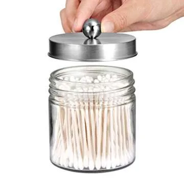 SheeChung Bathroom Organizers and Storage - 2Pack Qtip Holders Bathroom Canister Apothecary Jars for Cotton Swabs, Rounds, Balls, Qtips,Makeup Sponges, Flossers,Bath Salts - Brushed Nickel