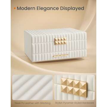 SONGMICS HOME Large Capacity Jewelry Box with Mirror, Jewelry Organizer with a Drawer, PU Surface with Stitching, 10.6 x 15 x 6.3 Inches, Cloud White, ANAH Collection ​UJBC184W01