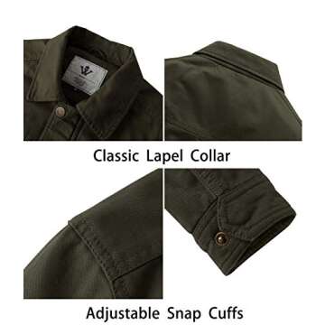 WenVen Men's Canvas Cotton Military Jacket Tactical Outwear (Army Green, L)