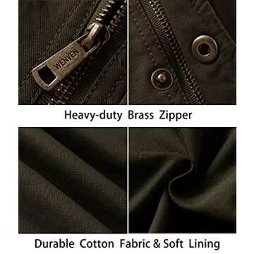 WenVen Men's Canvas Cotton Military Jacket Tactical Outwear (Army Green, L)