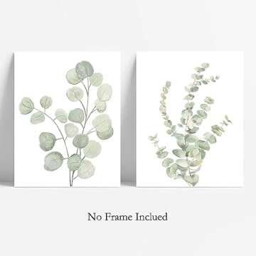Howwii Botanical Boho Bathroom Decor Wall Art Prints, UNFRAMED Sage Green Plants Decor for Bedroom|Office, Minimalist Eucalyptus Leaves Watercolor Art Prints, Set of 4 Pictures, 8"x10" No Frames