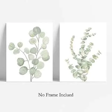Howwii Botanical Boho Bathroom Decor Wall Art Prints, UNFRAMED Sage Green Plants Decor for Bedroom|Office, Minimalist Eucalyptus Leaves Watercolor Art Prints, Set of 4 Pictures, 8"x10" No Frames