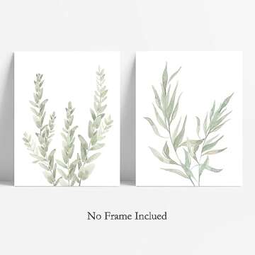 Howwii Botanical Boho Bathroom Decor Wall Art Prints, UNFRAMED Sage Green Plants Decor for Bedroom|Office, Minimalist Eucalyptus Leaves Watercolor Art Prints, Set of 4 Pictures, 8"x10" No Frames