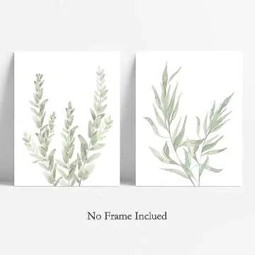 Howwii Botanical Boho Bathroom Decor Wall Art Prints, UNFRAMED Sage Green Plants Decor for Bedroom|Office, Minimalist Eucalyptus Leaves Watercolor Art Prints, Set of 4 Pictures, 8"x10" No Frames