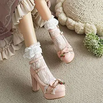 Parisuit Chunky High Heels Mary Jane Dress Pumps with Bow