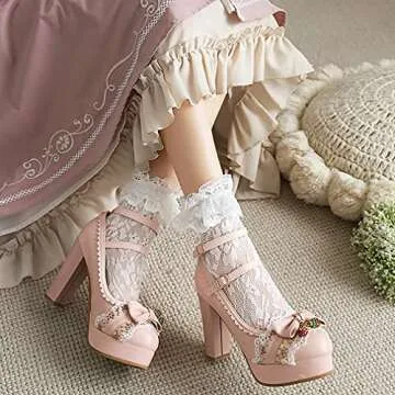 Parisuit Chunky High Heels Mary Jane Dress Pumps with Bow