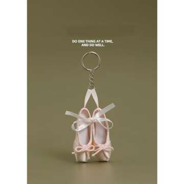 ZXPJUA Pointe Shoe Keyring, Ballet Shoe Keychain Ring, Women's Charm Accessory Gift（A pair）