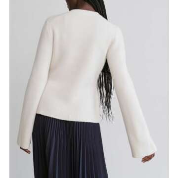 BAIGRAM Women Crew Neck Button Up Bell Sleeve Cardigan Sweaters Fall Trendy Cute Elegant Knit Tops P...