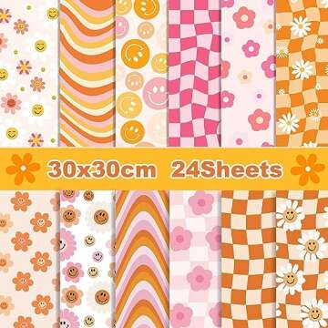 JOINFANXIN Boho Daisy Face Checkered Gift Scrapbook Paper Pad - 24 Pcs Retro Groovy Checkered Decora...