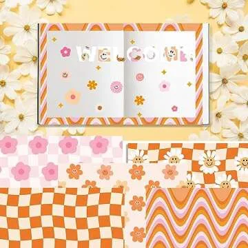 JOINFANXIN Boho Daisy Face Checkered Gift Scrapbook Paper Pad - 24 Pcs Retro Groovy Checkered Decorative Craft Double-Sided Decopodge Cardstock for DIY Decorations & Cardmaking