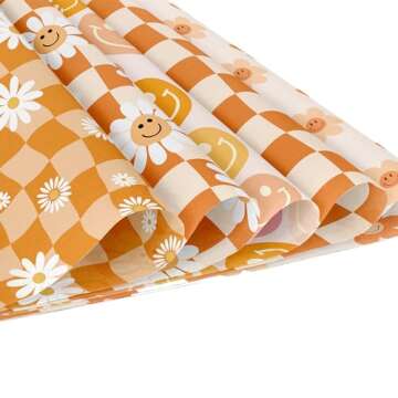 JOINFANXIN Boho Daisy Face Checkered Gift Scrapbook Paper Pad - 24 Pcs Retro Groovy Checkered Decorative Craft Double-Sided Decopodge Cardstock for DIY Decorations & Cardmaking