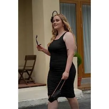 BEAGIMEG Women's Sexy Tank Top Bodycon Ruched Sleeveless Basic Midi Party Dress