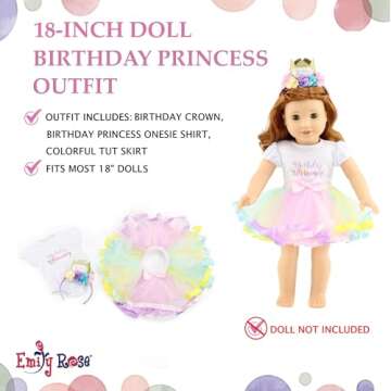 Emily Rose 18 Inch Doll Clothes | 18" Doll 3 PC Clothing Outfit Gift Set - Birthday Princess, Includes Headband Tiara | Doll Clothing is Compatible with American Girl Dolls