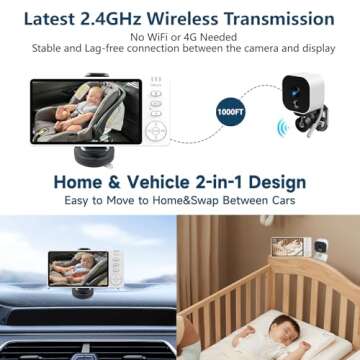 GdoyrL Baby Car Camera Backseat Wireless Baby Monitor with Camera (Max. Range 1000FT) Multifunctional HD Night Vision Wide View 5'' 1080P IPS Display USB Plug&Play Car Seat Camera for Baby Rear Facing