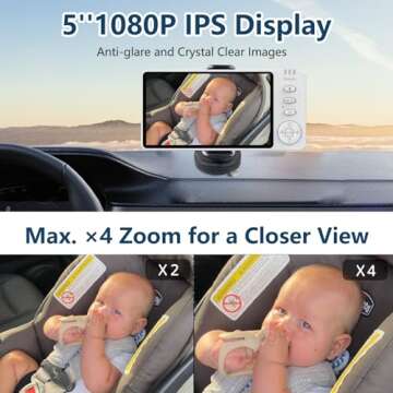 GdoyrL Baby Car Camera Backseat Wireless Baby Monitor with Camera (Max. Range 1000FT) Multifunctional HD Night Vision Wide View 5'' 1080P IPS Display USB Plug&Play Car Seat Camera for Baby Rear Facing
