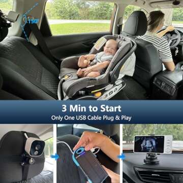 GdoyrL Baby Car Camera Backseat Wireless Baby Monitor with Camera (Max. Range 1000FT) Multifunctional HD Night Vision Wide View 5'' 1080P IPS Display USB Plug&Play Car Seat Camera for Baby Rear Facing