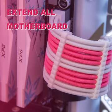 Sirlyr PSU Extension Cable Kit - Pink & White 16AWG Power Supply Cables for PC Builds