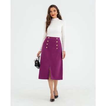 Belle Poque Women Knee Length Skirts with Pockets Vintage Business Casual Office Work Skirt for Fall...