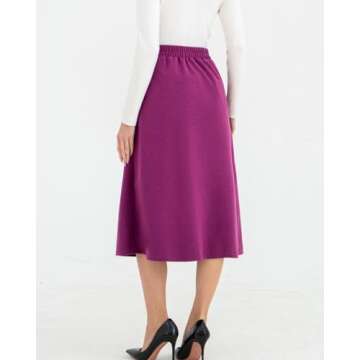 Belle Poque Women Knee Length Skirts with Pockets Vintage Business Casual Office Work Skirt for Fall Winter Purple L