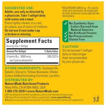 Nature Made B12 5000 mcg Supplement for Energy Support