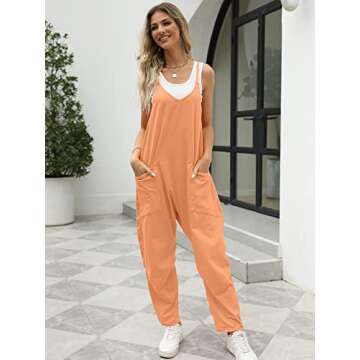 Trendy Queen Jumpsuits for Women Casual Summer Onesie Rompers Sleeveless Loose Baggy Overalls Jumpers, LightOrange, S