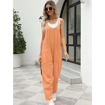 Trendy Queen Jumpsuits for Women Casual Summer Onesie Rompers Sleeveless Loose Baggy Overalls Jumpers, LightOrange, S