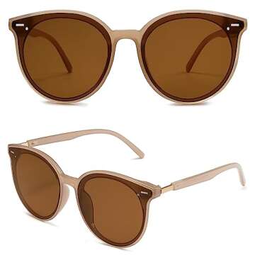 SOJOS Classic Round Sunglasses for Women Men Retro Vintage Large Plastic Frame BLOSSOM SJ2067 with Brown Frame/Brown Lens