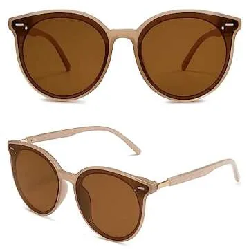 SOJOS Classic Round Sunglasses for Women Men Retro Vintage Large Plastic Frame BLOSSOM SJ2067 with Brown Frame/Brown Lens