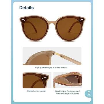 SOJOS Classic Round Sunglasses for Women Men Retro Vintage Large Plastic Frame BLOSSOM SJ2067 with Brown Frame/Brown Lens