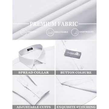 COOFANDY Mens Dress Shirts Long Sleeve Formal Shirt Lightweight Button Up Shirts for Men,White,XX-Large