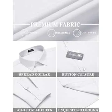 COOFANDY Mens Dress Shirts Long Sleeve Formal Shirt Lightweight Button Up Shirts for Men,White,XX-Large