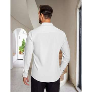 COOFANDY Mens Dress Shirts Long Sleeve Formal Shirt Lightweight Button Up Shirts for Men,White,XX-Large