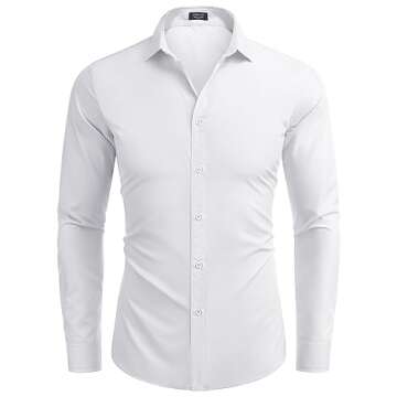 COOFANDY Mens Dress Shirts Long Sleeve Formal Shirt Lightweight Button Up Shirts for Men,White,XX-Large