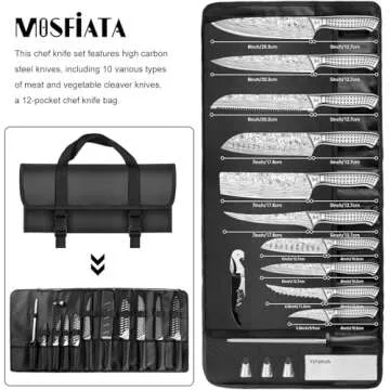 MOSFiATA Kitchen Knife Set, 17 Pcs Japanese Stainless Steel Knife Sets for Kitchen with Oxford cloth...