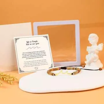 Pealicious Get Well Gifts for Women Inspirational Bracelets, Encouragement Gifts for Cancer Patients, Life Is Tough But So Are You Nature Stone Wave Bracelets, Healing Gifts Cheer Up Gifts for Friends