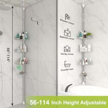 Shower Caddy Corner Tension Pole,Stainless Steel Adjustable Floor to Ceiling Corner Shower Caddy Sta...
